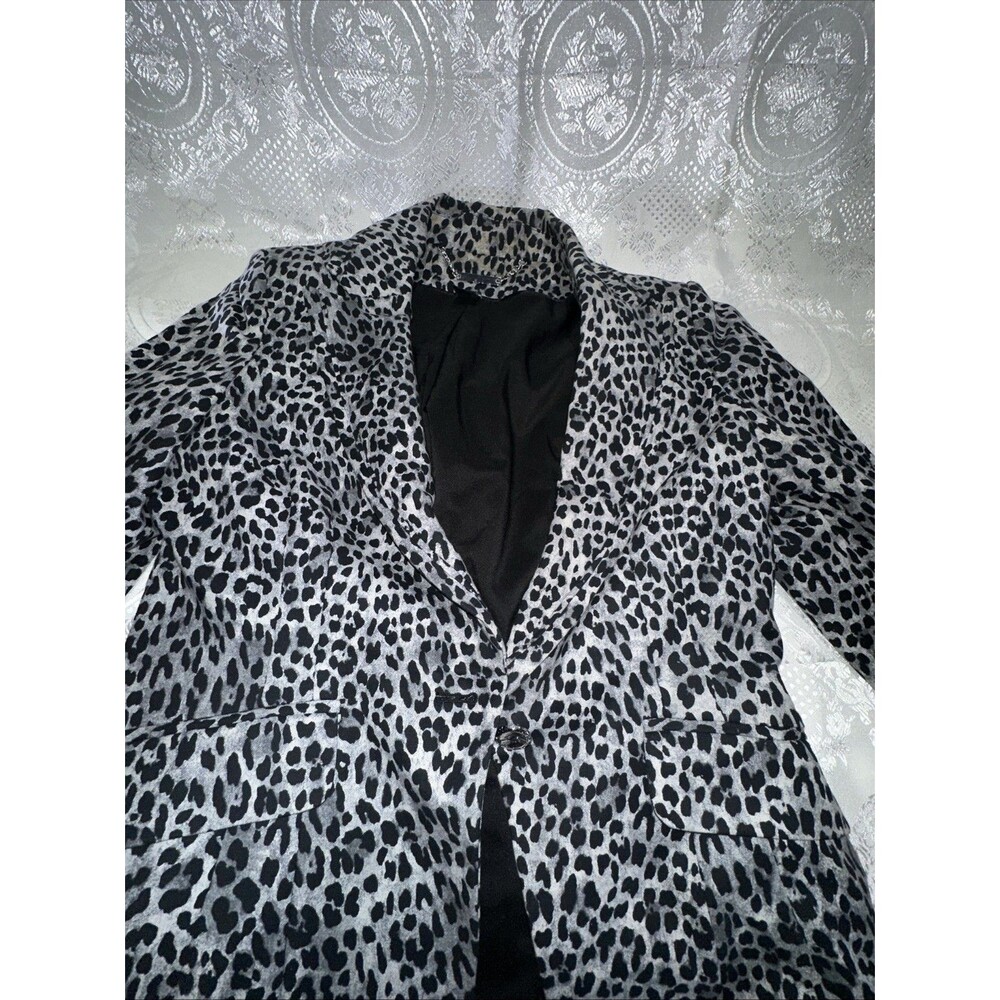 White House Black Market Black Gray Tailored Leopard Print Suit Blazer S-6